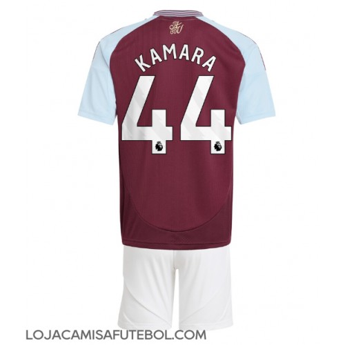 Camisa de Futebol Aston Villa Boubacar Kamara #44 Equipamento Principal Infantil 2024-25 Manga Curta (+ Calças curtas)